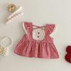Camisa Top de Muñeca a Cuadros Estilo Coreano Ins Jeans Bordados de Fresa Abertura Verano Bebé Niña Ropa Infantil Nuevo Estilo