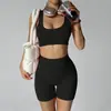 Chal de Yoga para Espalda Fitness Belleza Transfronterizo Sujetador Deportivo Europeo y Americano Conjunto de Ropa de Yoga Adelgazante para Mujer Top y Shorts