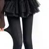 Leggings Femininas Cinza Listradas Verticais Miu Heart Emagrecedoras para Primavera e Outono Meias Versáteis Cor Café Outono e Inverno