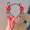 Adereço de Cabeça com Franja Vermelha de Ano Novo para Crianças Faixa de Cabelo Trança Peruca Estilo Antigo Chinês Aro de Cabelo Bola de Cabelo Grampo de Cabelo