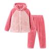 Traje de pijama de forro polar coral para niños de otoño e invierno, ropa para el hogar para niños y niñas, cárdigan con capucha y botones, pantalón de pijama, conjunto de dos piezas al por mayor