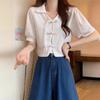Camisa blanca retro con botones pequeños, nueva llegada de verano, para mujer, diseño de top con mangas abullonadas, camisa francesa de manga corta de nicho