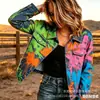 Nueva Chaqueta Corta de Mezclilla de Algodón Transfronteriza Otoño e Invierno Estampado Digital 3D Moda Personalidad Top Delgado Mujer