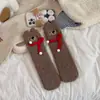 Calcetines de Coral Fleece Oso Pequeño para Mujer, Calcetines Lindos de Dibujos Animados hasta la Pantorrilla, Calcetines Gruesos y Suaves Calientes de Invierno, Calcetines para Dormir que no Sueltan Pelusa