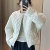 Jaqueta de Algodão Veludo Xadrez Diamante Gola Redonda Estilo Coreano para Mulheres 2025 Inverno Solta Fashion Versátil Espessada Quente Jaqueta de Algodão