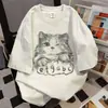 Camiseta de Verano de Manga Corta con Estampado de Gato Graffiti Divertido para Mujer, Holgada, Relajada, Casual, Versátil, Cuello Redondo, Tops de Pareja