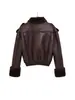 Chaqueta Casual Corta de Cuero Sintético de Moda Elegante Estilo Urbano Nuevo Invierno 2025 Europea y Americana Transfronteriza con Solapa para Mujer