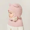 Gorro de bebé con calentador de cuello de invierno integrado, gorro de punto cálido de forro polar engrosado para niños, gorro de invierno a prueba de frío para niños pequeños y niñas