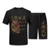 Traje informal de seda de hielo para hombre, camiseta de manga corta con estampado de cabeza de tigre, pantalones cortos de seda, finos y holgados, para verano