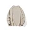 Camiseta de manga comprida de cor sólida, peso pesado, para primavera e outono, masculina, branca, corte solto, tamanho grande, gola redonda, top para usar por baixo, moletom