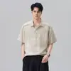 Camisa Polo de Manga Corta de Tencel para Hombre 2026 Nuevo Verano Hombres Retro Lino Delgado Transpirable Cuello Solapa Superior
