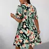 Nueva colección transfronteriza europea y americana 2025: Vestido de verano para mujer, con escote en V, estampado floral, estilo vacacional a la moda, hasta la rodilla