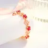 Pulsera Kalamei Love Clover Rubí Chapada en Oro de 18 Quilates Moda Campanilla de la Mañana Pulsera de Piedras Preciosas Coloridas Diamante