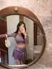 Novo Biquíni de Três Peças Sexy para Menina Quente, Saia Manga Longa Fenda Roxo Fantasia, Halterneck, Maiô para Águas Termais para Mulheres