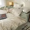 Conjunto de Cama de Quatro Peças Classe A com Lençol de Gaze Dupla Antibacteriano, Capa de Edredom, Fronha de Algodão Puro para Dormitório, Conjunto de Lençol de Elástico de Quatro Peças