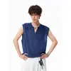 Camiseta corta de cuello en V estilo urbano callejero de moda para pareja, marca de moda, textura multicolor, top de verano sin mangas, camiseta sin mangas de alta gama