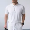 Camiseta de seda gelada cor lisa versátil moderna de malha masculina manga curta gola polo casual fina respirável camisa polo business