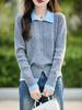 Cardigan Twist Colorido Gola Polo Outono Inverno Moda Feminina Falso Duas Peças 100% Lã Pura Tricotado Solto Jaqueta Top