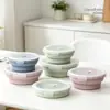 Caja de Almuerzo Plegable de Silicona Caja de Conservación Caja de Almuerzo para Picnic al Aire Libre Redonda Color Sólido Grado Alimenticio Viaje Bol para Harina