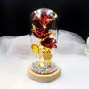 Presente de Dia dos Namorados Folha de Ouro Três Rosas em Cúpula de Vidro Flor Preservada Flor Seca Ornamento Presente de Aniversário Luz Quente Luminária Noturna