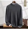 Suéter de cachemira para hombre, nuevo estilo otoño e invierno, cuello semi-alto, tejido de punto grueso de siete puntadas, suéter de punto pullover casual, color liso