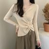 Top de Punto con Cordón Ajustable de Corte Cruzado Estilo Francés y Corte Slim para Mujer, Otoño e Invierno 2025, Suéter Adelgazante con Cuello en V, Moderno