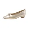 Sapatos de trabalho confortáveis para mulheres, novo estilo primavera/outono, salto baixo, salto grosso, laço, slip-on, sapatos de corte baixo