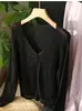 Hongmi Apparel/Cárdigan de punto fino con cuello en V holgado, textura calada, manga larga, top de protección solar para mujer, verano