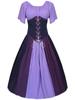 Nova saia de cintura de cor contrastante retro medieval europeia e americana saia rodada grande de manga bufante vestido ombro a ombro roupa cos feminina