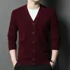 Cárdigan de Lana Pura con Cuello en V de Moda para Hombre, Suéter, Ropa de Punto, Chaqueta, Otoño e Invierno, Estilo Papá, Lana