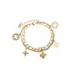 Explosiones Transfronterizas Pulsera de Hilo con Borla de Trébol de Cuatro Hojas Doradas para Mujer Moda Japonesa y Coreana Pulsera de Flor Prismatic