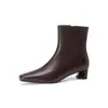 Botines Chelsea de piel de alta calidad para el día a día, invierno 2026, tacón grueso, tacón medio, puntera cuadrada pequeña, versátiles, adelgazantes, piel auténtica, botines cortos para mujer