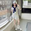Conjunto Estilo Marinho para Meninas Verão 2026 Novo Estilo para Meninas Mais Velhas Xale Camiseta Saia Curta Conjunto de Duas Peças Casual Roupa Esportiva