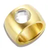 Anillo Transfronterizo de Acero de Titanio Europeo y Americano, Anillo de Acero Inoxidable Dorado de Moda y Versátil, Anillo de Acero de Titanio Personalizado con Diamante Transparente para Niñas