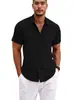 2026 Transfronteiriço Amazon Y2 Verão Mais Vendido Camisa Solta Cor Sólida Manga Curta Camisa de Linho de Bambu Cardigan para Homens
