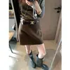 Falda de Lana de Línea A con Caída Versátil Adelgazante de Cintura Alta Estilo Retro Coreano de la Bloguera Mochie Mq1059