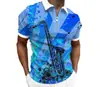 Camisa Polo Masculina Listrada com Estampa Digital de Verão Nova Moda Europeia e Americana com Botões em Estoque