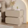 Mesita de noche de madera maciza estilo crema, piel, mesita de noche pequeña moderna simple para dormitorio, mueble de almacenamiento minimalista, no requiere instalación