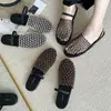 Chanclas Negras Planas Estilo Coreano para Playa, Zapatos de Malla, Sandalias Romanas, Medias Zapatillas Retro de Nicho Caladas para Mujer, Nuevo Modelo 2025