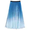 Saia plissada degradê de design de nicho europeu e americano para mulheres, novo estilo primavera e verão, de alta qualidade, elegante, versátil, saia com barra larga