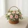 Cesta de Flores Tejida a Mano de Mimbre Sintético, Cesta de Regalo de Frutas, Cesta de Flores para Floristería, Cesta Tejida para Huevos para el Hogar, Cesta para Fresas