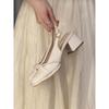 Sandalias de Perlas con Lazo Mary Jane Tacones Altos Verano Noche Primavera Planas Punta Redonda 2025 Nuevo Estilo de Noche Tacones Gruesos Moda