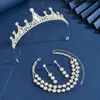 Accesorios de Corona de Cadena Más Vendidos Transfronterizos para Mujer Pendientes de Pedrería Collar Juego de Joyería de Corona de Tiara Nupcial de Tres Piezas