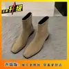 Botines pequeños retro de alto temperamento gamuza botines pequeños cortos moda francesa mujer tacón grueso estilo extranjero versátiles botas ajustadas