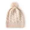 Gorro de Punto de Cachemira 2024, Tejido de Punto Trenzado con Pompón, Gorro Cálido de Invierno y Otoño de Cachemira de Cabra para Mujer, En Stock al por Mayor