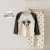 Conejo de Pan 2026 Otoño/Invierno Nuevo Conjunto de Ropa de Casa para Niños y Niñas con Cuello Redondo de Algodón Peinado con Licra Clase A Dibujos Animados