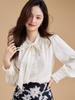 26 Camisa Blanca Elegante de Otoño Cuidadosamente Seleccionada para Mujer con Corbata de Lazo y Mangas Largas 15204