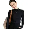 Suéter de punto con textura de cuello semi-alto para mujer, capa interior elegante de alta gama para otoño, se puede usar como capa exterior, top ajustado y favorecedor