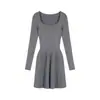 Vestido de malha cinza elegante de manga comprida francês para mulheres outono saia plissada justa saia curta vestido base