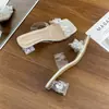 Sandalias transparentes estilo francés con tacón grueso y adornos de cristal, zapatos de mujer, nueva colección de verano 2026, aptas para uso en exteriores, sandalias de tacón alto con pedrería, disponibles en tallas grandes